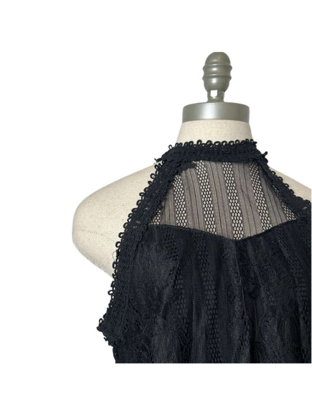 Ultra Pink Black Lace High Neck Halter Sexy Sleeveless Blouse Size Large - Picture 7 of 15